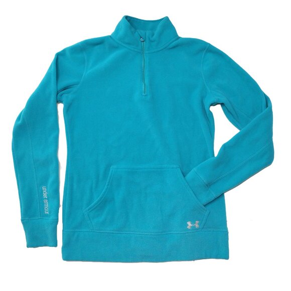 Under Armour 1/4 Zip Blue Fleece Pullover Top Outdoors Gorpcore Mock Neck Warm - Picture 3 of 11